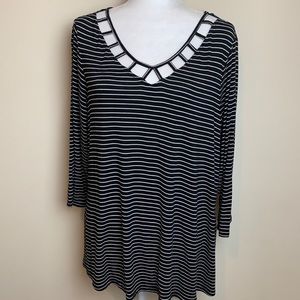 Avenue Vneck Cut Out Stripe Blouse